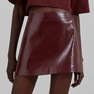 The Frankie Shop Mary Crackled Faux Leather Mini Skirt Burgundy